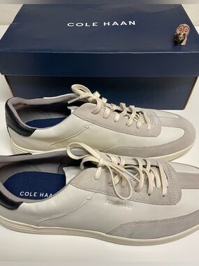 Cole Haan Men’s Cream & Light Gray Leather Sneakers with Black Heel